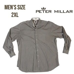 Peter Millar Collection Long Sleeve Button Down Shirt Men's 2XL Brown Plaid Golf